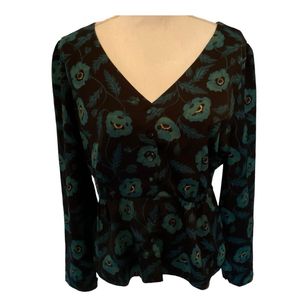 J. Crew Factory satin crepe peplum blouse with poppy print